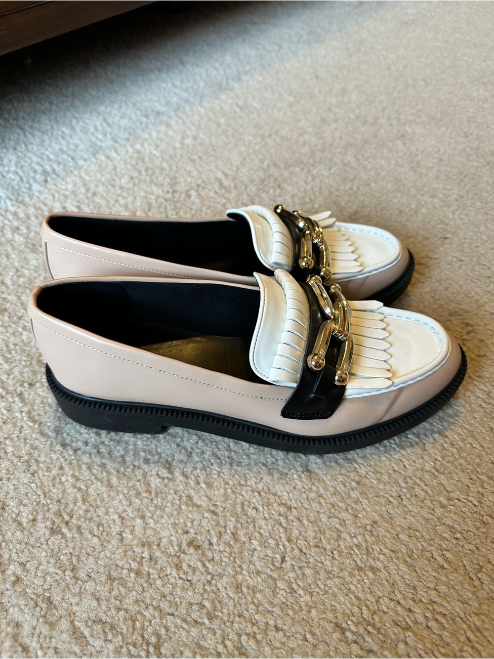 Marc Fisher Calisto Chain Loafers Size 9 Beige Black White